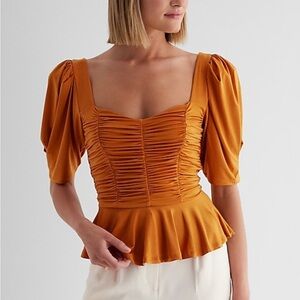 Puff Sleeve Ruched Peplum Top (Medium)